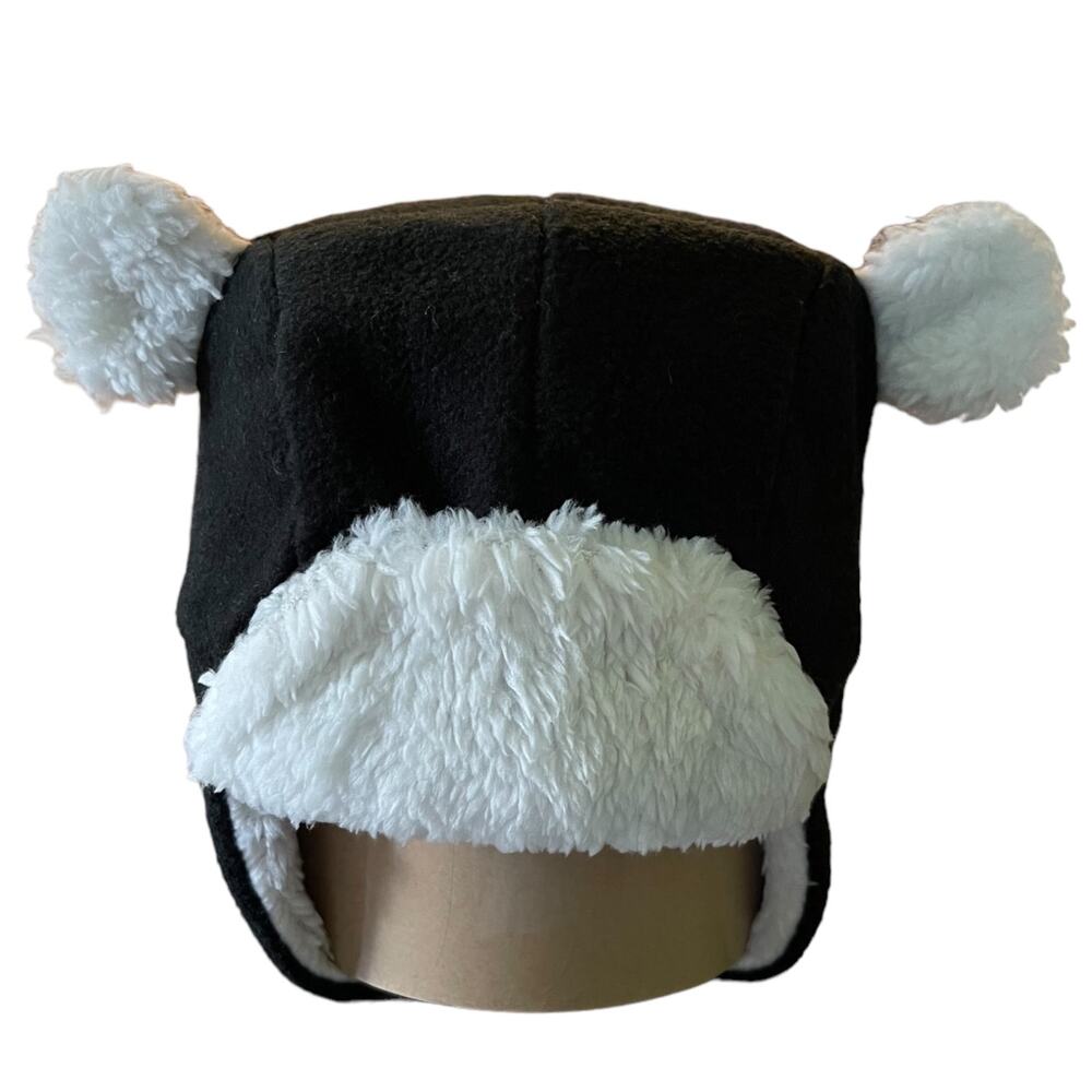 Black White Unisex Toddler Fleece Trapper Hat Size Small 6-12 Months